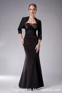 Strapless Black Ankle-length Taffeta Appliques Mother Of The Bride Dress with Jacket