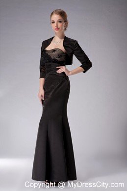 Strapless Black Ankle-length Taffeta Appliques Mother Of The Bride Dress with Jacket