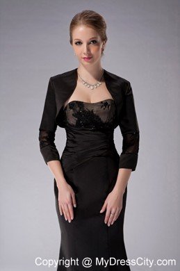 Strapless Black Ankle-length Taffeta Appliques Mother Of The Bride Dress with Jacket