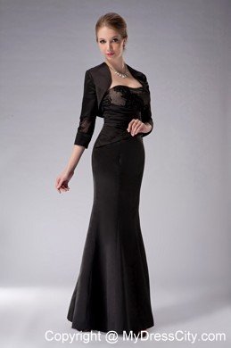 Strapless Black Ankle-length Taffeta Appliques Mother Of The Bride Dress with Jacket