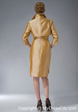 Knee-length Yellow Column Sweetheart Taffeta Ruched Mothers Dresses with Jacket