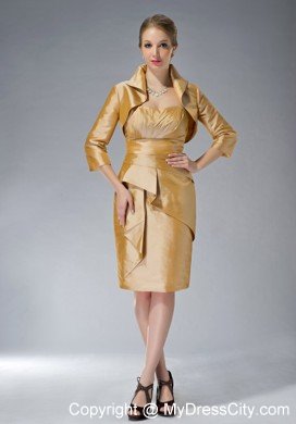 Knee-length Yellow Column Sweetheart Taffeta Ruched Mothers Dresses with Jacket