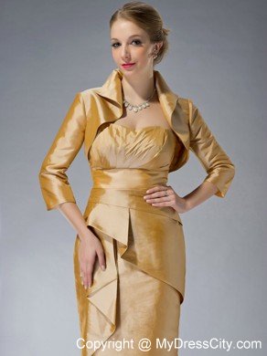 Knee-length Yellow Column Sweetheart Taffeta Ruched Mothers Dresses with Jacket