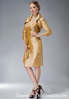 Knee-length Yellow Column Sweetheart Taffeta Ruched Mothers Dresses with Jacket