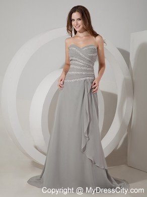 Grey Column Sweetheart Sheath Brush Train Chiffon Mother Of The Bride Dress with Jacket