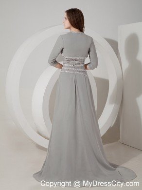 Grey Column Sweetheart Sheath Brush Train Chiffon Mother Of The Bride Dress with Jacket