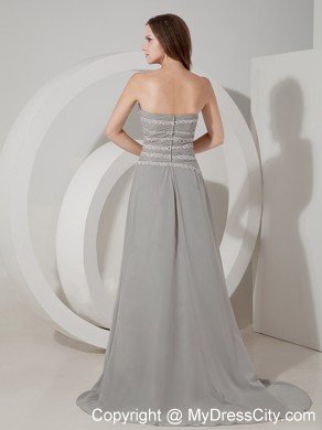 Grey Column Sweetheart Sheath Brush Train Chiffon Mother Of The Bride Dress with Jacket