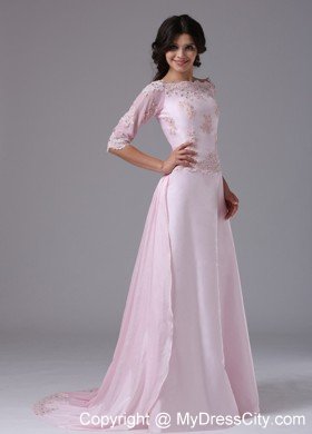 Appliques Bateau Baby Pink Brush Train Mother Bride Dress