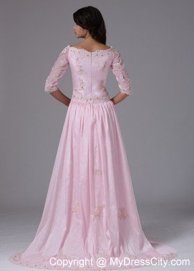 Appliques Bateau Baby Pink Brush Train Mother Bride Dress