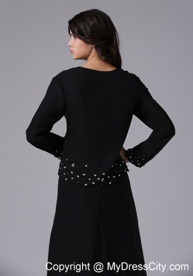 Black Tea-length Jacket Beaded and Layered Mother Bride Dress