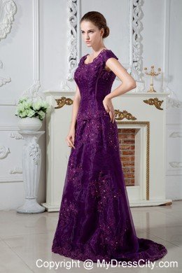 Purple A-line Scoop Appliqued Two-piece Mother Bride Dress