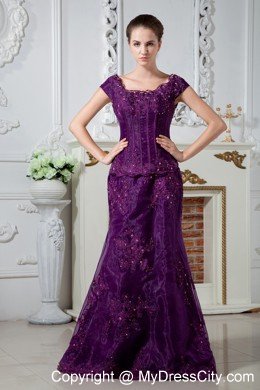 Purple A-line Scoop Appliqued Two-piece Mother Bride Dress