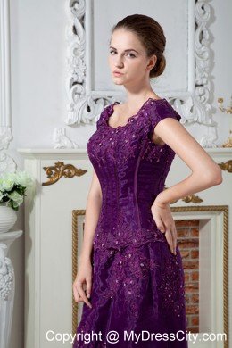 Purple A-line Scoop Appliqued Two-piece Mother Bride Dress