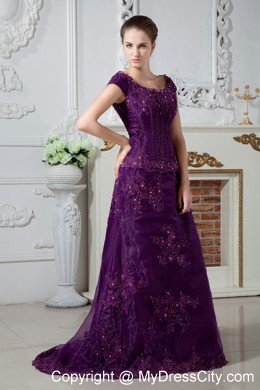 Purple A-line Scoop Appliqued Two-piece Mother Bride Dress