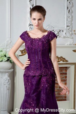 Purple A-line Scoop Appliqued Two-piece Mother Bride Dress