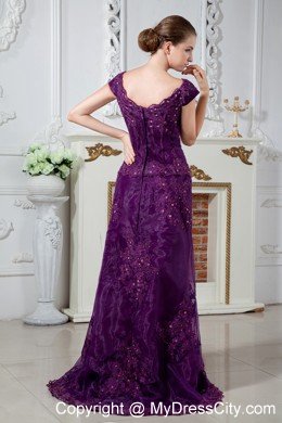 Purple A-line Scoop Appliqued Two-piece Mother Bride Dress