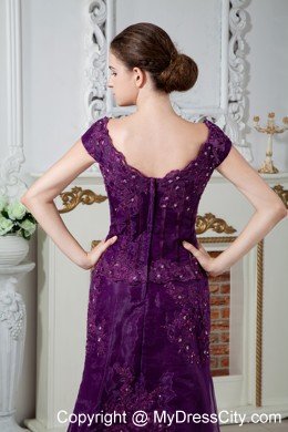 Purple A-line Scoop Appliqued Two-piece Mother Bride Dress