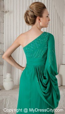 Long Green Mother Dress with Single Big Fan Sleeve