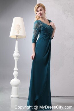 Beaded Lace Bodice Long Turquoise Mother of the Bride Dress