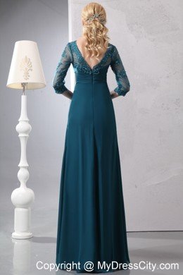 Beaded Lace Bodice Long Turquoise Mother of the Bride Dress