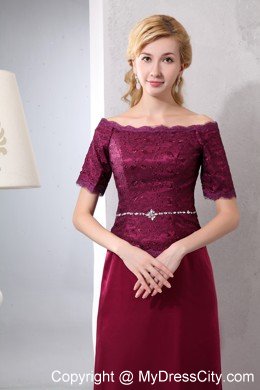 Off-the-shoulder Lace Short Sleeves Mother of the Bride Dress