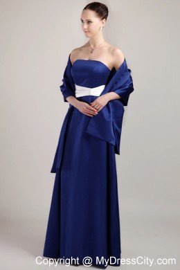 Long Royal Blue and White Mother Bride Dress with Tippet