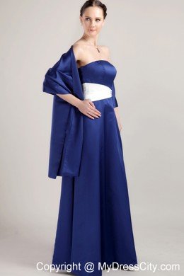 Long Royal Blue and White Mother Bride Dress with Tippet