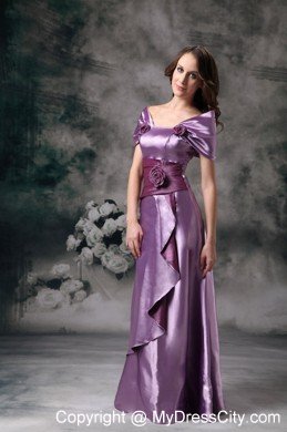 Off-the-shoulder Flowery Long Lavender Mother of The Bride Dress