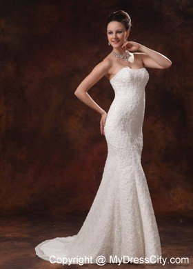 Mermaid Strapless Wedding Dress For Custom Made Lace Brush Train