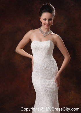 Mermaid Strapless Wedding Dress For Custom Made Lace Brush Train