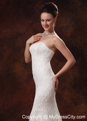 Mermaid Strapless Wedding Dress For Custom Made Lace Brush Train