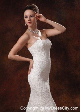 Mermaid Strapless Wedding Dress For Custom Made Lace Brush Train