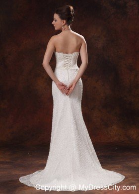 Mermaid Strapless Wedding Dress For Custom Made Lace Brush Train