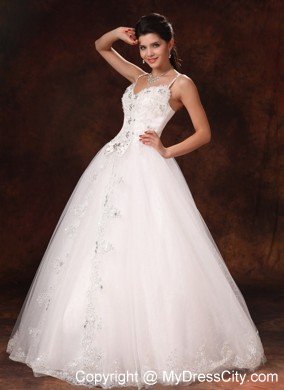 Summer Spaghetti Straps Beading Bowknot Wedding Dresses for Appliques