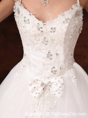 Summer Spaghetti Straps Beading Bowknot Wedding Dresses for Appliques