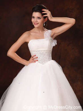 Hottest Beading Decorate Waist One Shoulder Bowknot Wedding Gowns