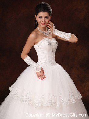 Hot Sale Puffy Sweetheart Lace Beaded Wedding Gowns for Outdoor