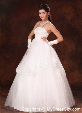 Designer Puffy Strapless Appliques Flowers Garden Wedding Gowns