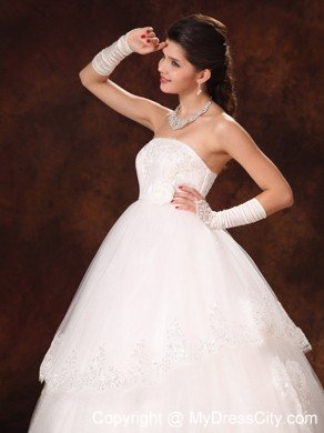 Designer Puffy Strapless Appliques Flowers Garden Wedding Gowns