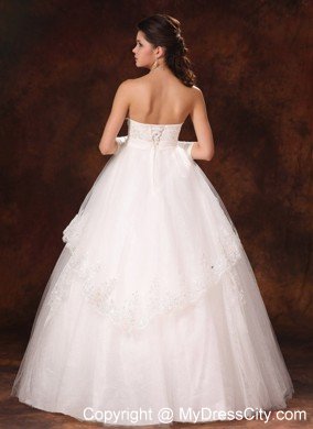 Designer Puffy Strapless Appliques Flowers Garden Wedding Gowns