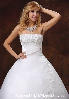 Appliques Strapless Ball Gown Wedding Dress For 2013 Spring Hall