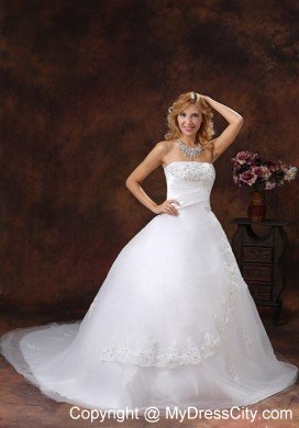 Appliques Strapless Ball Gown Wedding Dress For 2013 Spring Hall