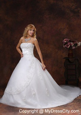 Appliques Strapless Ball Gown Wedding Dress For 2013 Spring Hall