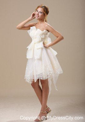 2013 Princess Lace Strapless White Bow Flowers Wedding Bridal Gown