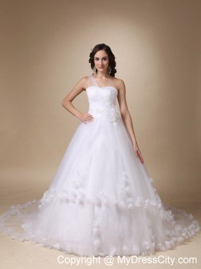 Lovely A-line Flowers Single Shoulder 2013 Spring Wedding Dress for Church