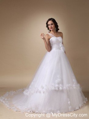 Lovely A-line Flowers Single Shoulder 2013 Spring Wedding Dress for Church