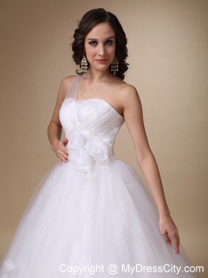 Lovely A-line Flowers Single Shoulder 2013 Spring Wedding Dress for Church