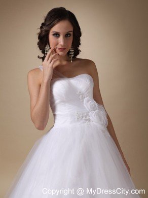 Lovely A-line Flowers Single Shoulder 2013 Spring Wedding Dress for Church