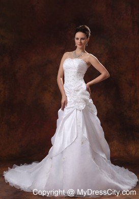 Beautiful A-line Strapless Beading Flower Appliques Wedding Gowns for Hall