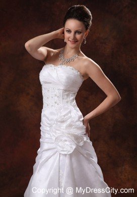 Beautiful A-line Strapless Beading Flower Appliques Wedding Gowns for Hall